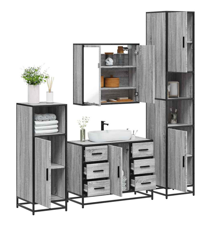 Ensemble de meubles de salle de bain 4 pcs sonoma gris | Mobilier & Déco