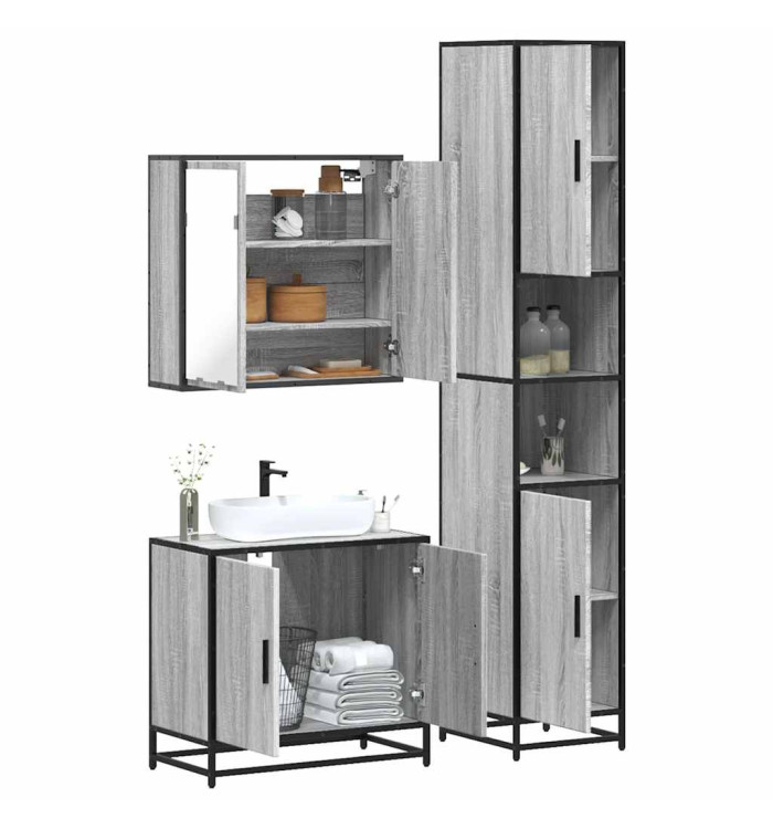 Ensemble de meubles de salle de bain 3 pcs Sonoma gris | Mobilier & Déco