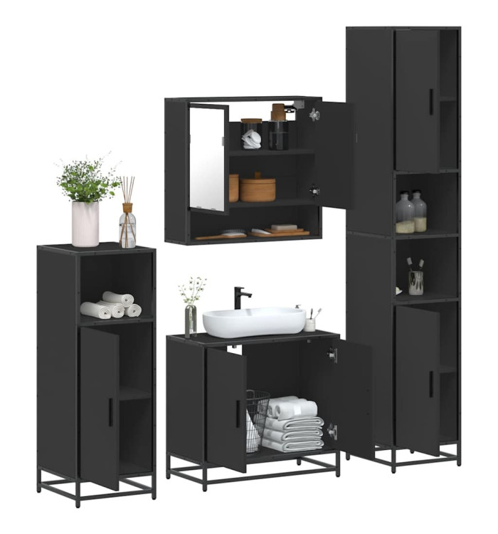 Ensemble de meubles salle de bain 4 pcs noir bois d'ingénierie | Mobilier & Déco