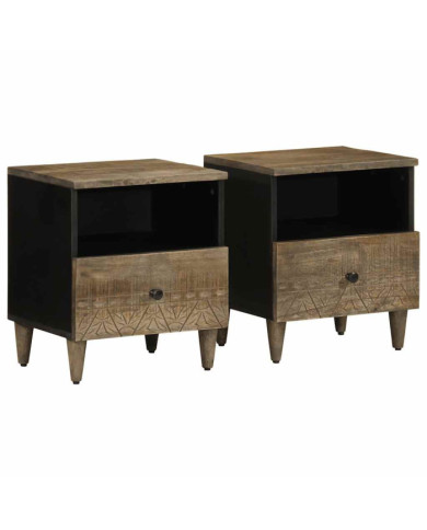 Tables chevet 2 pcs gris clair 40x33x46 cm bois manguier solide | Mobilier & Déco