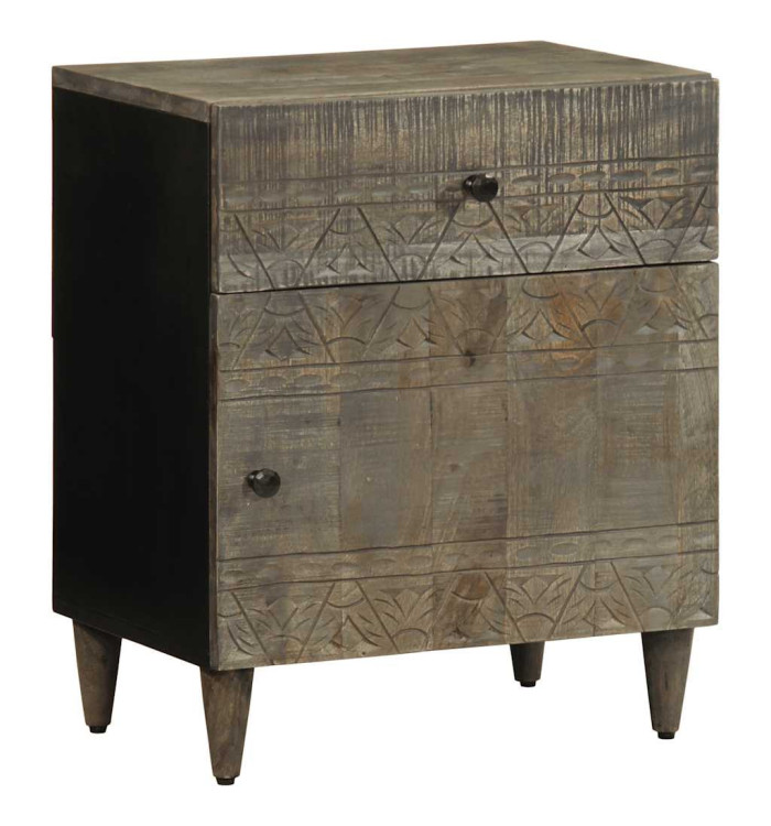 Table de chevet gris clair 50x33x60 cm bois de manguier massif | Mobilier & Déco