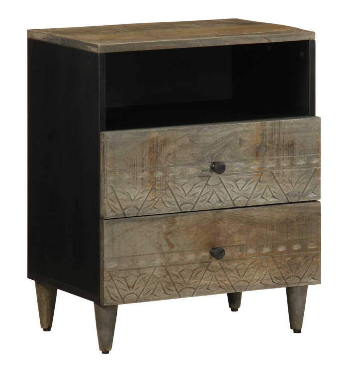 Table de chevet gris clair 50x33x60 cm bois de manguier massif | Mobilier & Déco