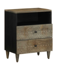 Table de chevet gris clair 50x33x60 cm bois de manguier massif | Mobilier & Déco