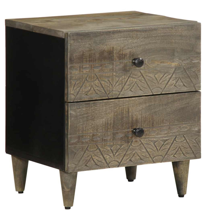 Table de chevet gris clair 40x33x46 cm bois de manguier solide | Mobilier & Déco