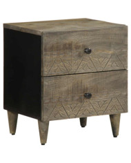Table de chevet gris clair 40x33x46 cm bois de manguier solide | Mobilier & Déco