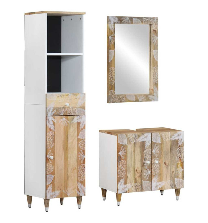Ensemble de meubles de salle de bain 3 pcs bois manguier massif | Mobilier & Déco