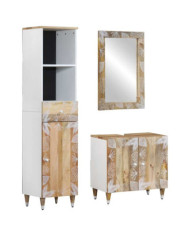 Ensemble de meubles de salle de bain 3 pcs bois manguier massif | Mobilier & Déco