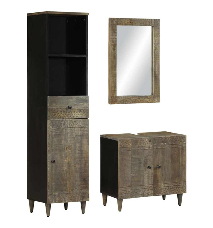 Ensemble de meubles de salle de bain 3 pcs bois manguier massif | Mobilier & Déco