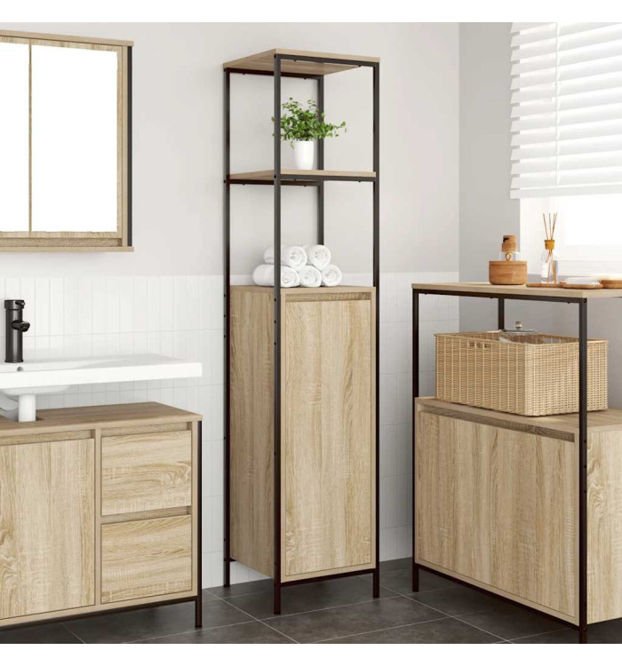 Meuble de salle de bain avec étagères chêne sonoma 36x35x165 cm | Mobilier & Déco