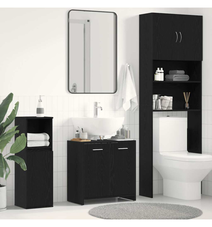 Armoire lavabo de salle de bain chêne noir 60x33x60 cm | Mobilier & Déco