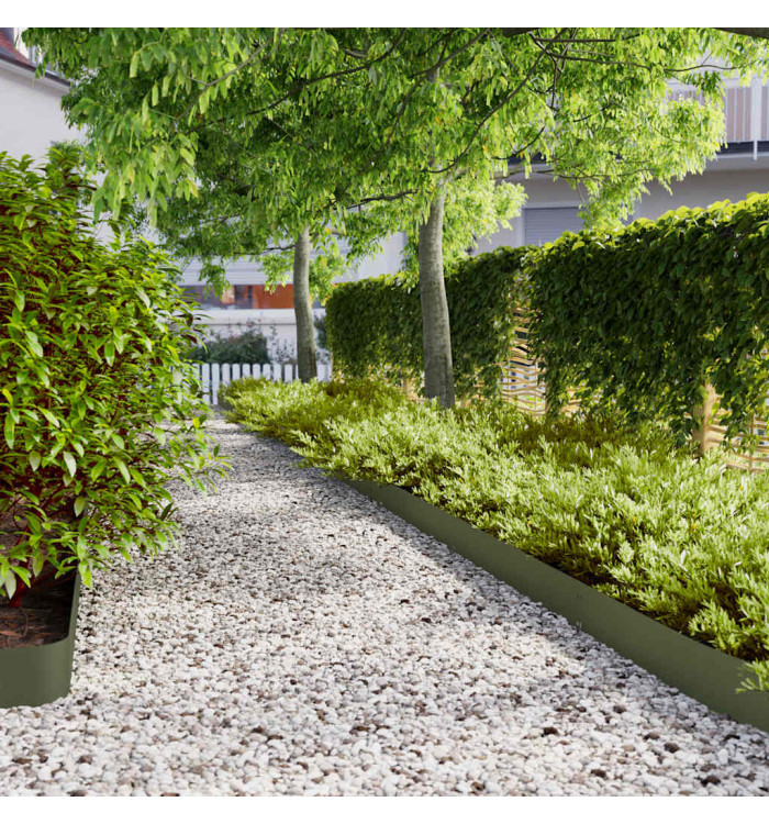 Bordures pelouse 50pcs vert olive 15x103cm acier laminé à froid | Mobilier & Déco
