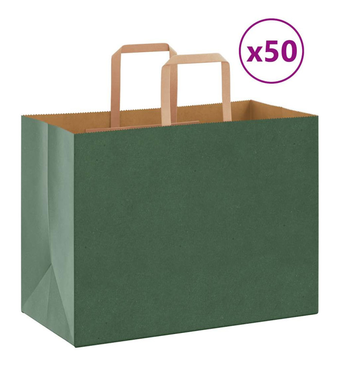 Sacs en papier 50 pcs avec poignées vert 32x17x25 cm | Mobilier & Déco