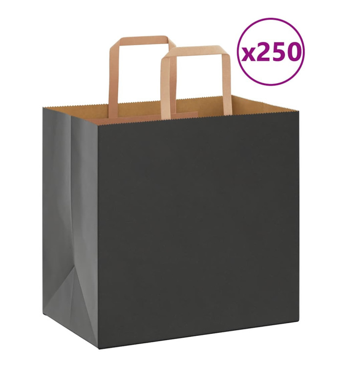 Sacs en papier 250 pcs avec poignées noir 26x17x25 cm | Mobilier & Déco
