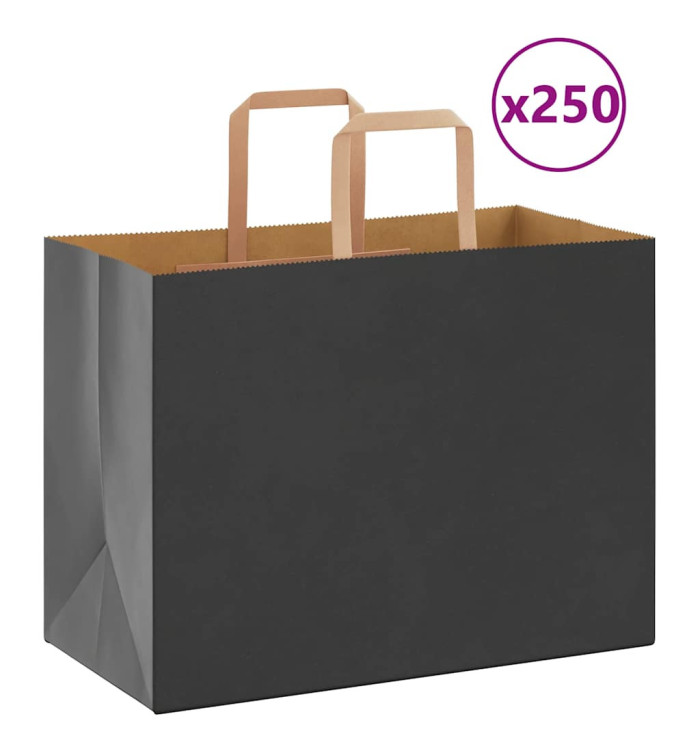 Sacs en papier 250 pcs avec poignées noir 32x17x25 cm | Mobilier & Déco
