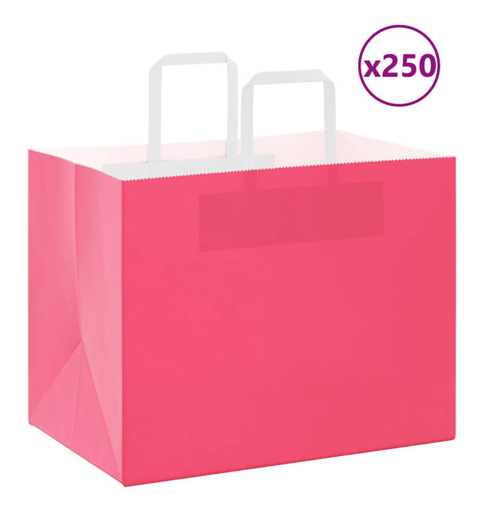 Sacs en papier 250 pcs avec poignées rose 32x22x24 cm | Mobilier & Déco