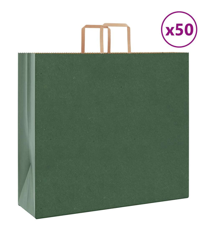 Sacs en papier 50 pcs avec poignées vert 54x15x49 cm | Mobilier & Déco