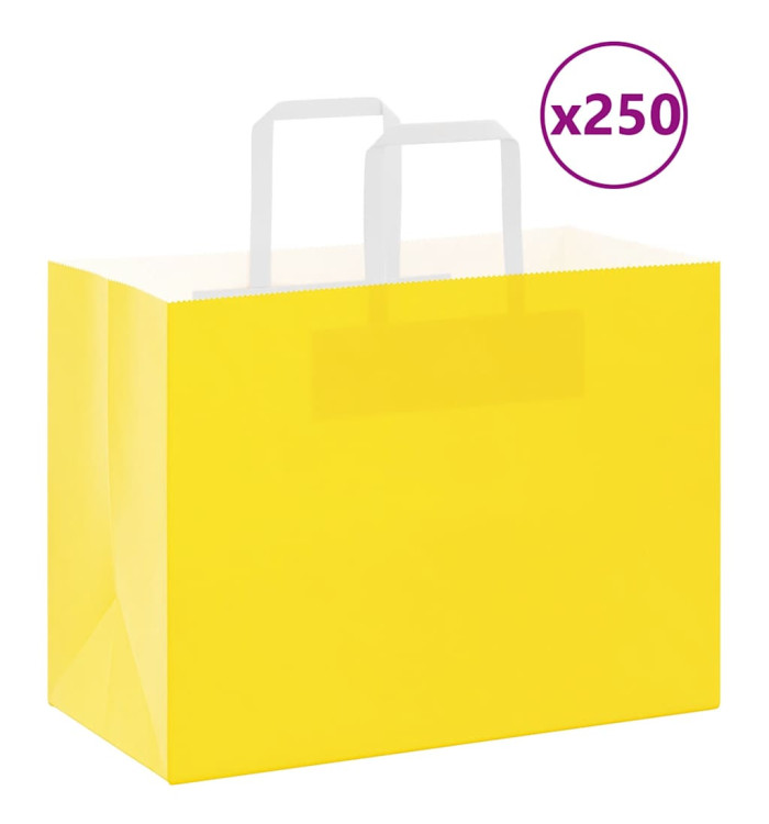 Sacs en papier 250 pcs avec poignées jaune 32x17x25 cm | Mobilier & Déco