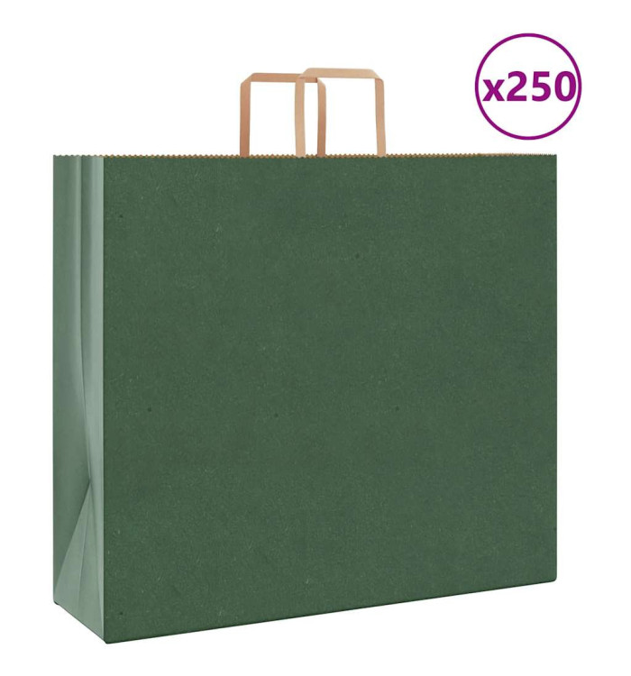 Sacs en papier 250 pcs avec poignées vert 54x15x49 cm | Mobilier & Déco