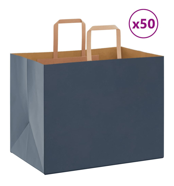 Sacs en papier 50 pcs avec poignées bleu 32x22x24 cm | Mobilier & Déco