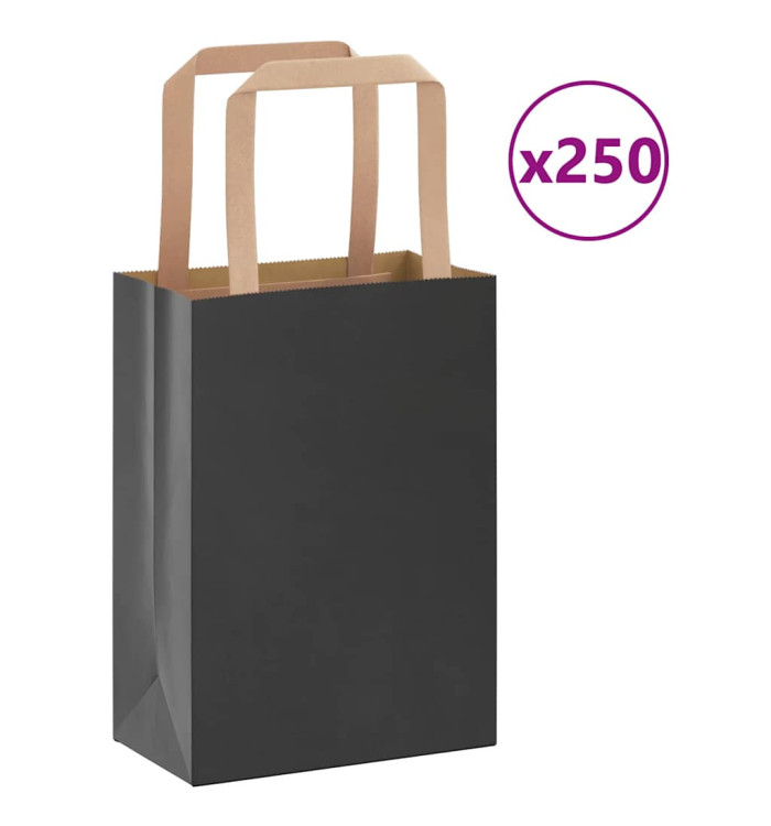 Sacs en papier 250 pcs avec poignées noir 15x8x21 cm | Mobilier & Déco