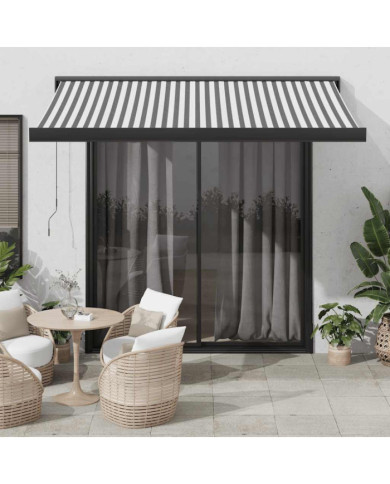 Auvent rétractable anthracite et blanc 3,5x2,5m tissu/aluminium | Mobilier & Déco