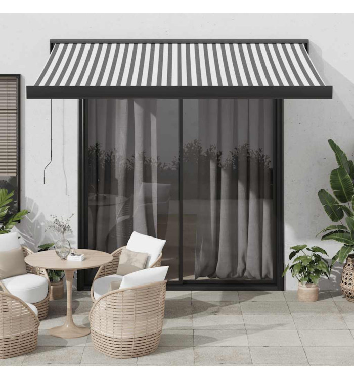 Auvent rétractable anthracite et blanc 3,5x2,5m tissu/aluminium | Mobilier & Déco