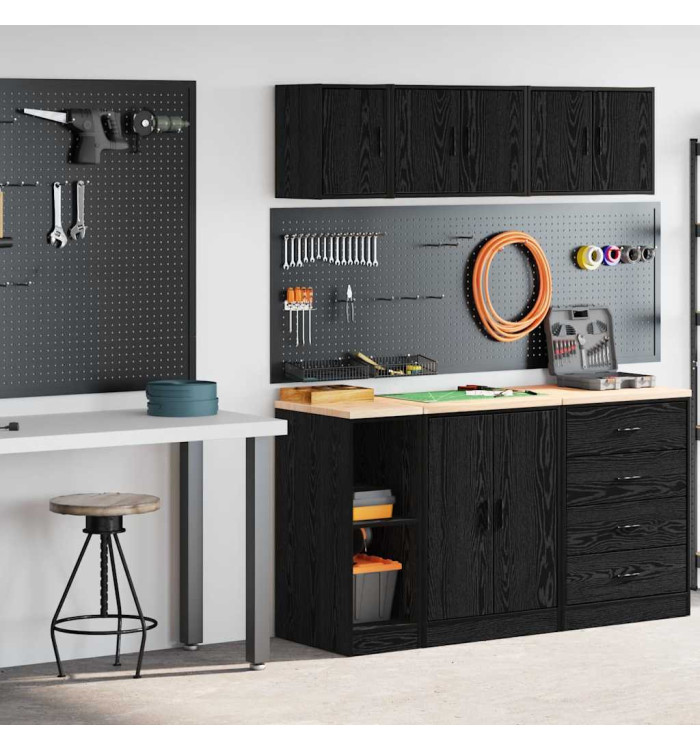 Armoires de garage 2 pcs noir bois d'ingénierie | Mobilier & Déco