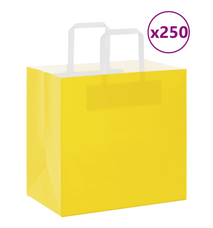 Sacs en papier 250 pcs avec poignées jaune 26x17x25 cm | Mobilier & Déco