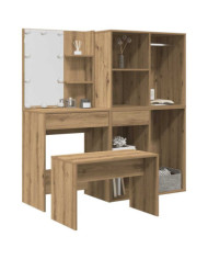 Ensemble de coiffeuse avec LED chêne artisanal bois ingénierie | Mobilier & Déco