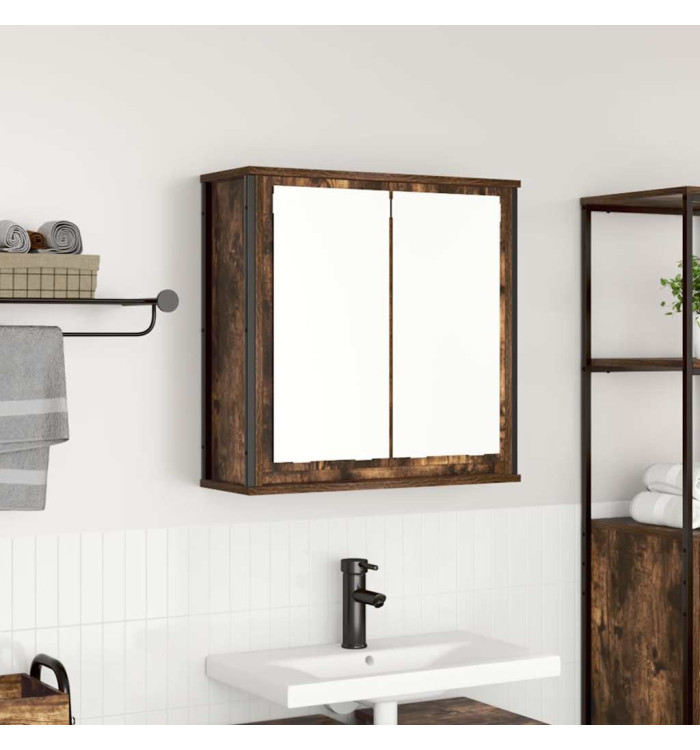 Armoire murale de salle de bain miroir chêne fumé 60x21x60 cm | Mobilier & Déco