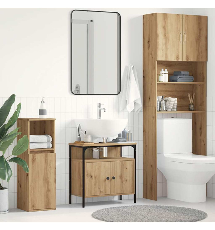Armoire lavabo de salle de bain chêne artisanal 60x30x60 cm | Mobilier & Déco