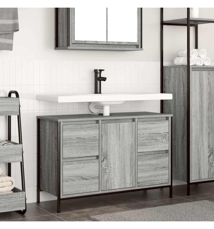 Meuble sous-vasque avec tiroirs sonoma gris 90x34,5x60cm | Mobilier & Déco