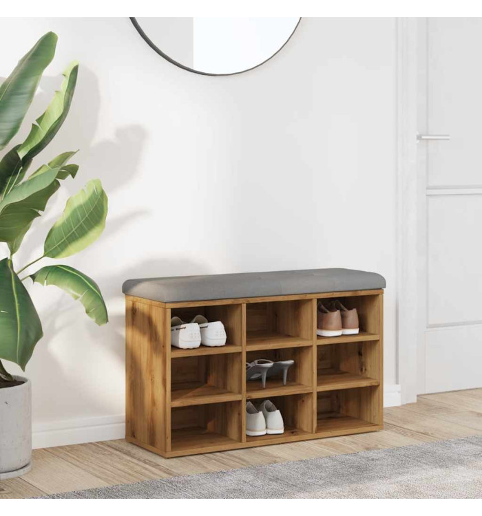 Banc à chaussures chêne artisanal 82x32x50 cm bois d'ingénierie | Mobilier & Déco