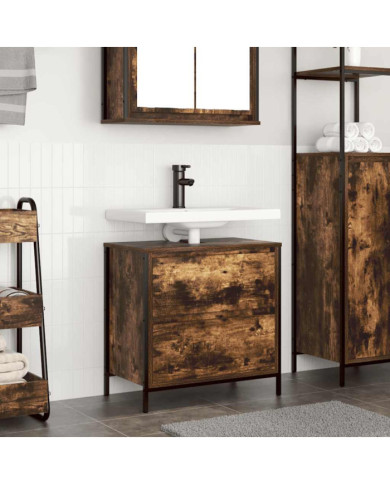 Meuble de salle de bain lavabo tiroirs chêne fumé 60x34,5x60 cm | Mobilier & Déco