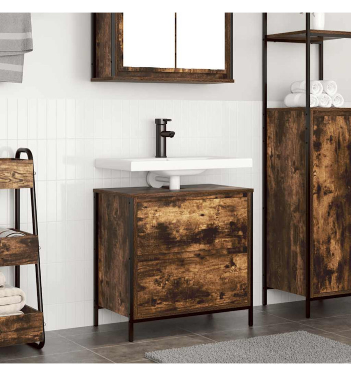 Meuble de salle de bain lavabo tiroirs chêne fumé 60x34,5x60 cm | Mobilier & Déco