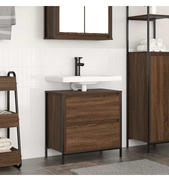 Meuble salle de bain lavabo tiroirs chêne marron 60x34,5x60 cm | Mobilier & Déco