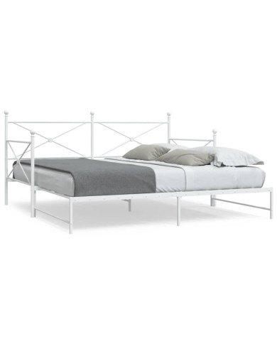 Lit de jour avec lit gigogne sans matelas blanc 107x203cm acier | Mobilier & Déco