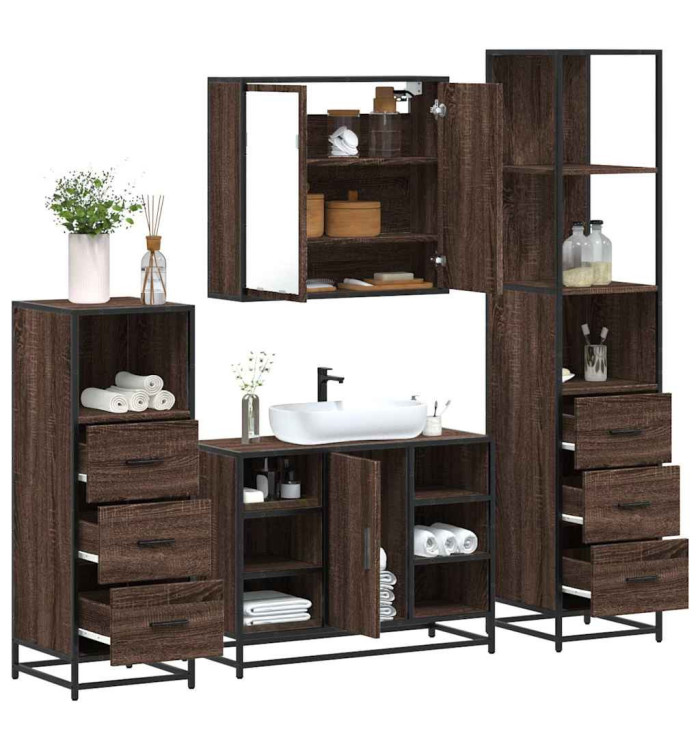 Ensemble de meubles de salle de bain 4 pcs chêne marron | Mobilier & Déco