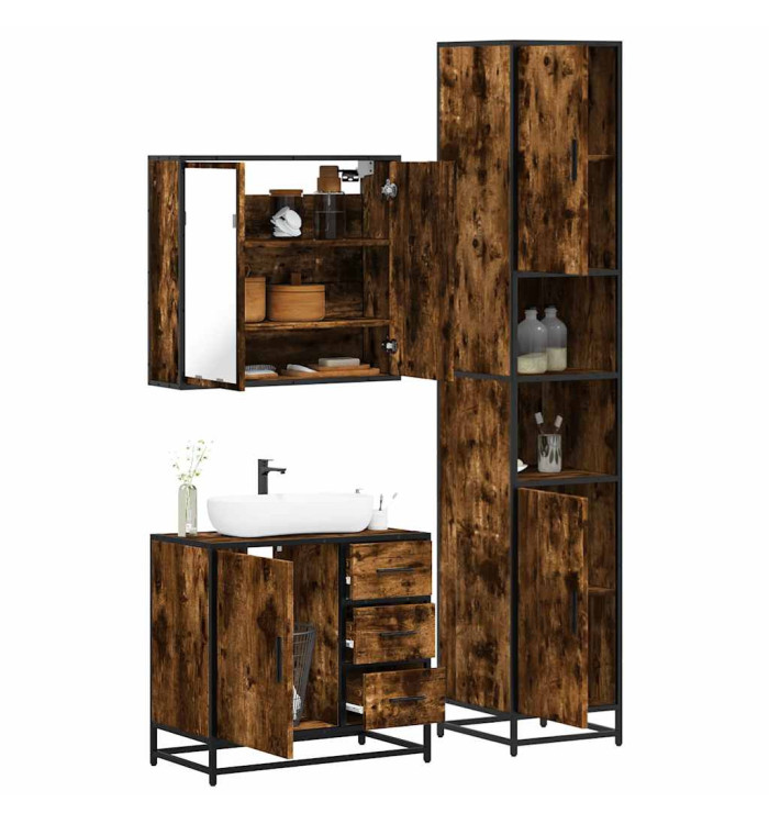 Ensemble de meubles de salle de bain 3 pcs Chêne fumé | Mobilier & Déco