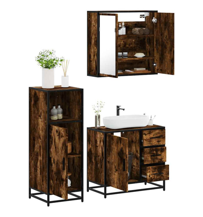 Ensemble de meubles de salle de bain 3 pcs Chêne fumé | Mobilier & Déco