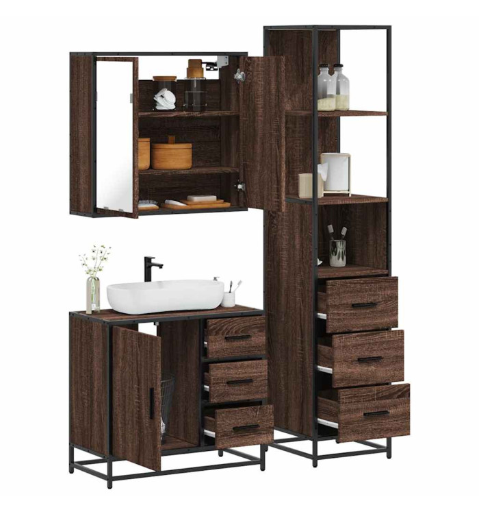 Ensemble de meubles de salle de bain 3 pcs Chêne marron | Mobilier & Déco