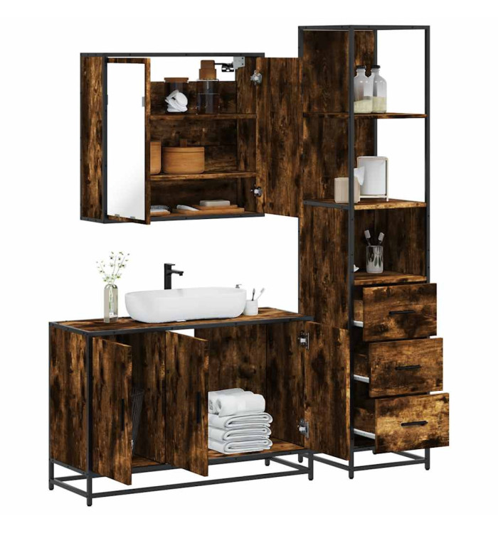 Ensemble de meubles de salle de bain 3 pcs Chêne fumé | Mobilier & Déco