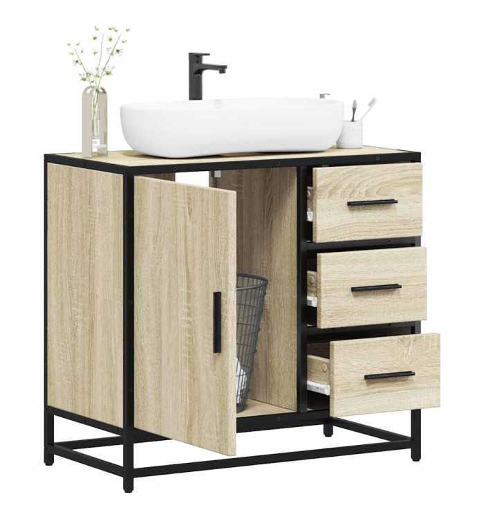 Armoire lavabo de salle de bain chêne sonoma bois d'ingénierie | Mobilier & Déco
