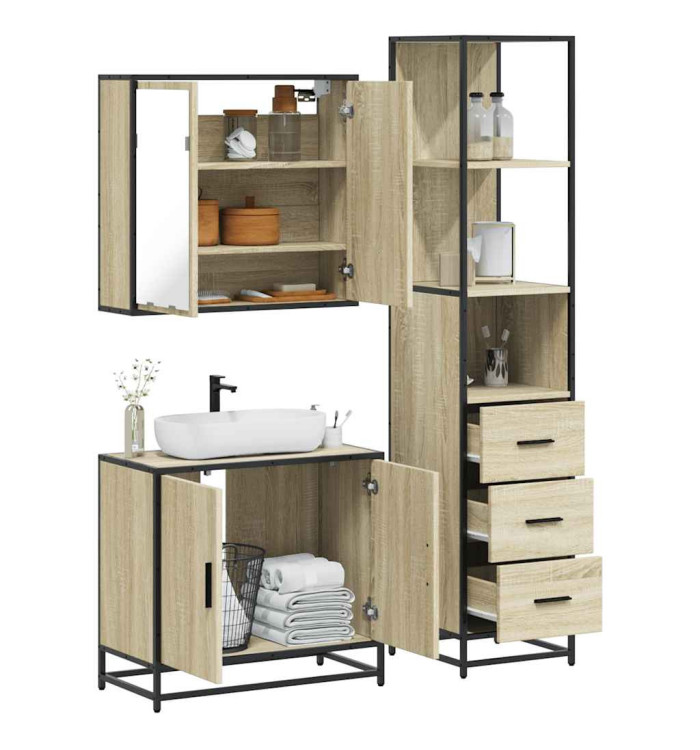 Ensemble de meubles de salle de bain 3 pcs chêne sonoma | Mobilier & Déco