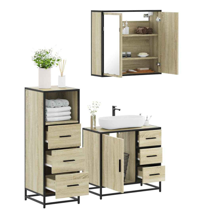 Ensemble de meubles de salle de bain 3 pcs chêne sonoma | Mobilier & Déco