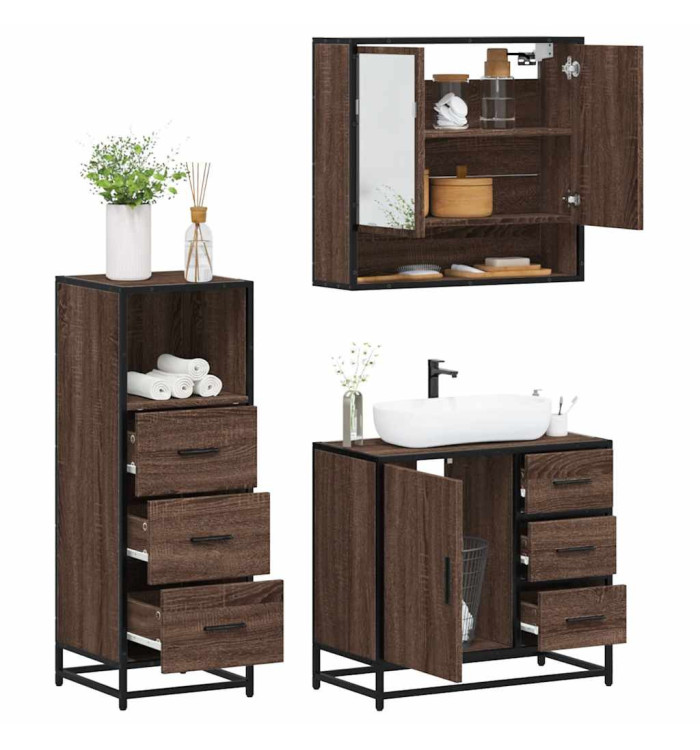 Ensemble de meubles de salle de bain 3 pcs Chêne marron | Mobilier & Déco