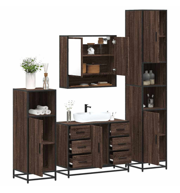 Ensemble de meubles de salle de bain 4 pcs chêne marron | Mobilier & Déco