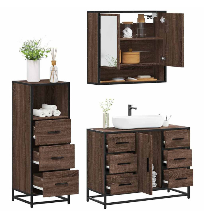 Ensemble de meubles de salle de bain 3 pcs Chêne marron | Mobilier & Déco