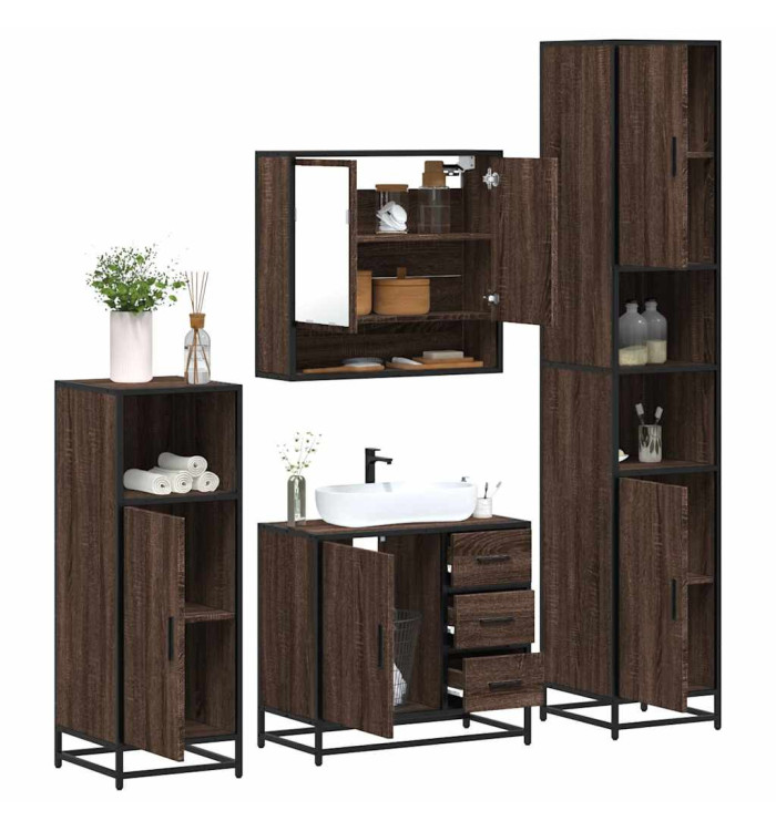 Ensemble de meubles de salle de bain 4 pcs chêne marron | Mobilier & Déco