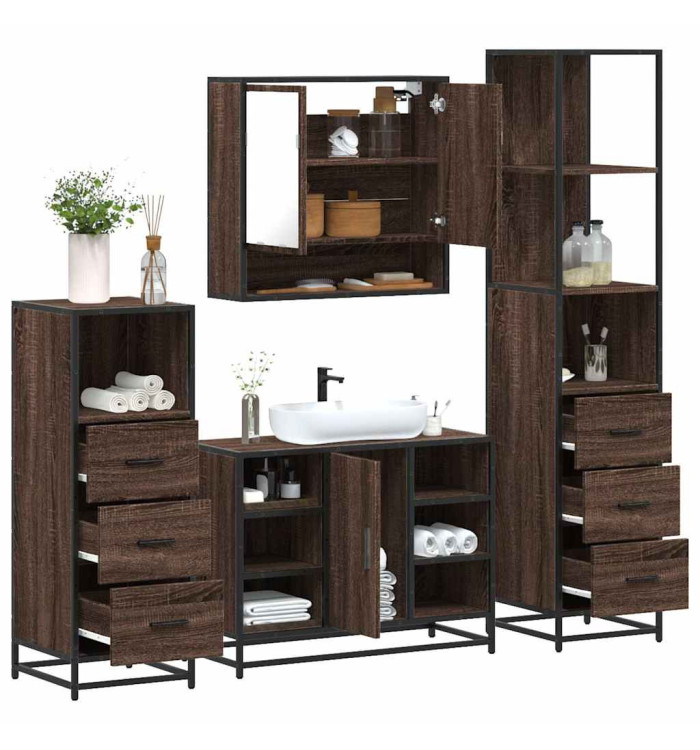Ensemble de meubles de salle de bain 4 pcs chêne marron | Mobilier & Déco